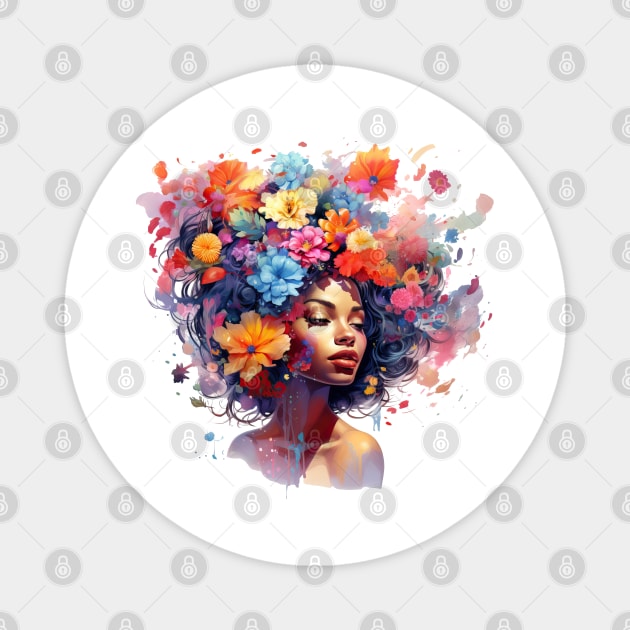 Woman with flowers on her head Magnet by RosaliArt